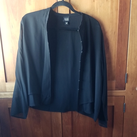 Eileen Fisher Jackets & Blazers - Black silk, Eileen Fisher jacket with mandarin collar and silk chiffon sleeves S